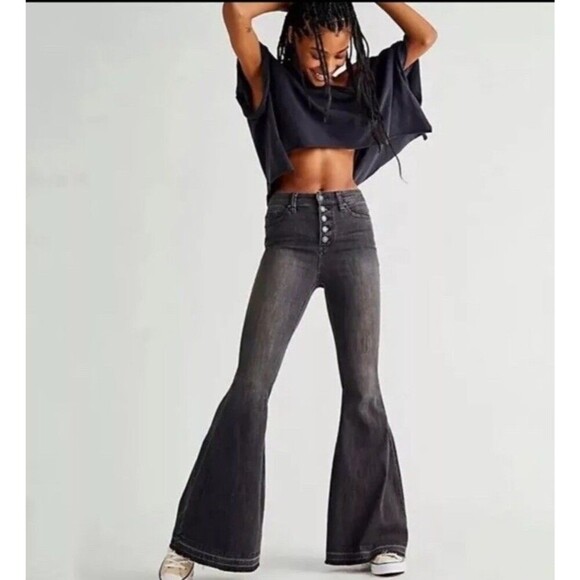 Free People We The Free Flare Bell Bottom Jeans High Rise Denim Super Flared 25 - Picture 4 of 13